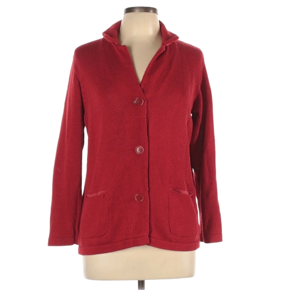 Rivamonti Sweaters - Rivamonti Sweater Jacket Size L Dark Red Button Front Collared Slip Pockets